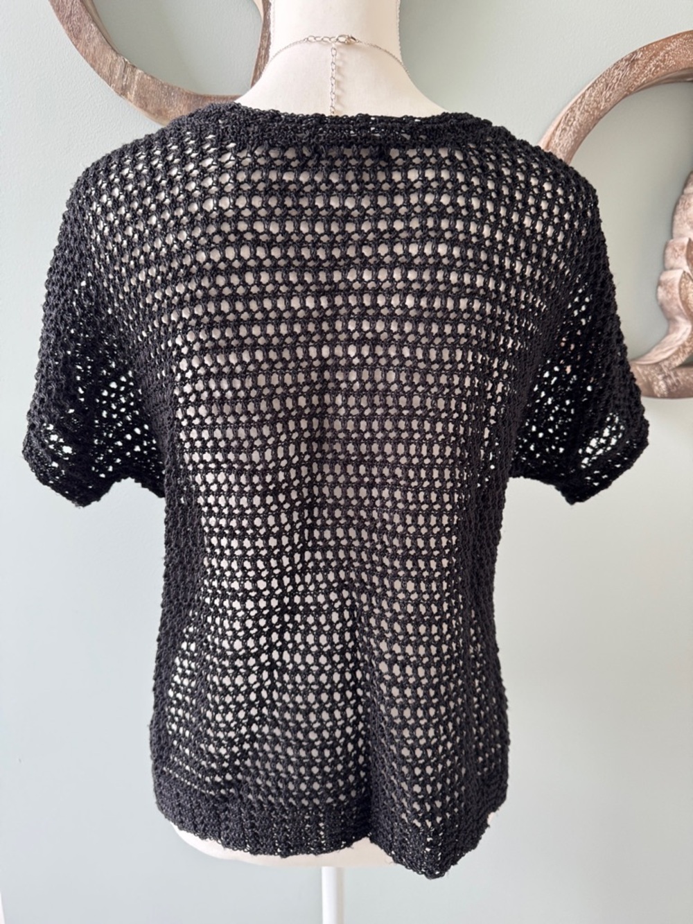 NIC+ZOE Black Open-Weave Short Sleeve Top - Picture 5 of 5